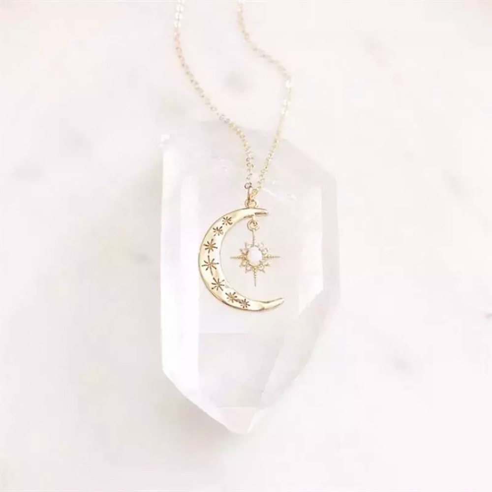 “Bohemian Rhapsody” Crescent Moon Opal Necklace - Picture 2 of 5